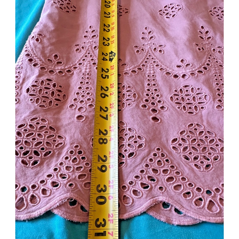 Madewell Off Shoulder Eyelet Dress 10 Dusty Rose Embroidered Bell Sleeve Lined - Picture 11 of 11